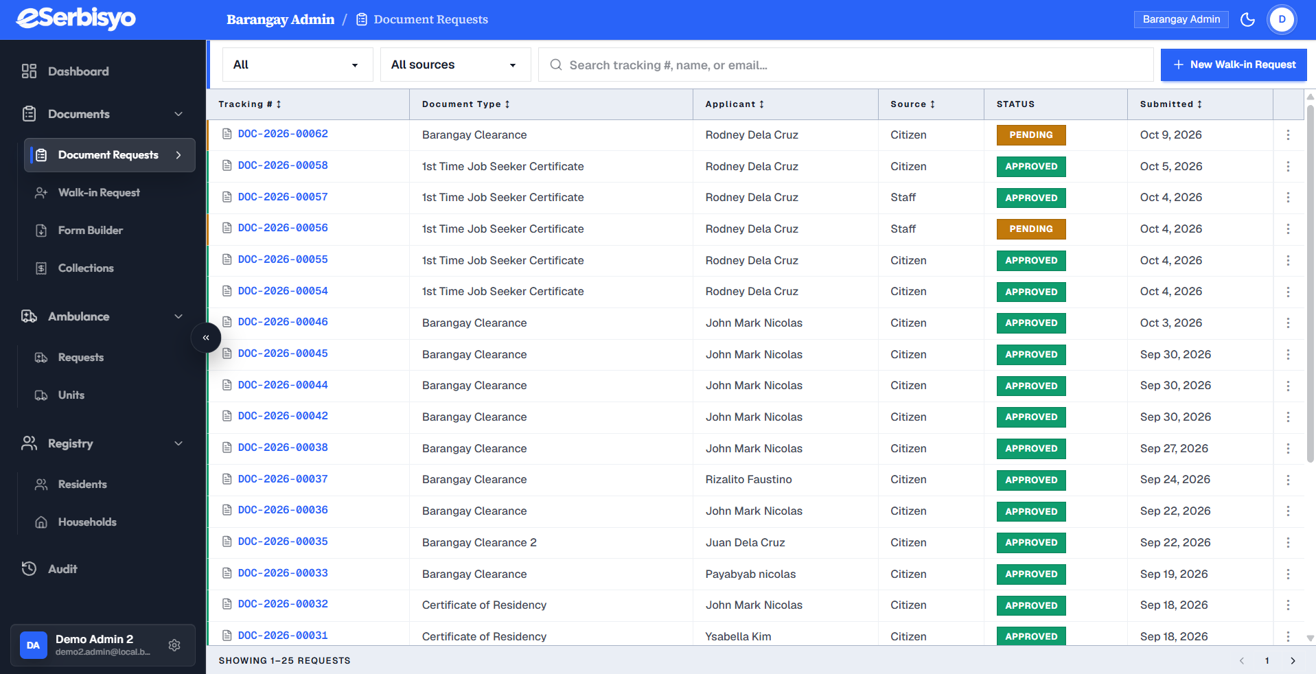 eSerbisyo document requests management — track, approve, and generate documents in one place